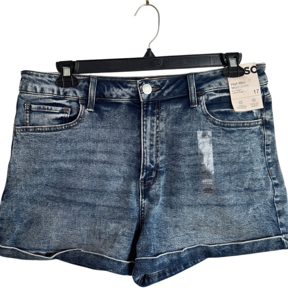 SO Mom Jean Shorts Womens Size 17 / 33 High Rise Stretch Denim 3" Inseam Cuffed